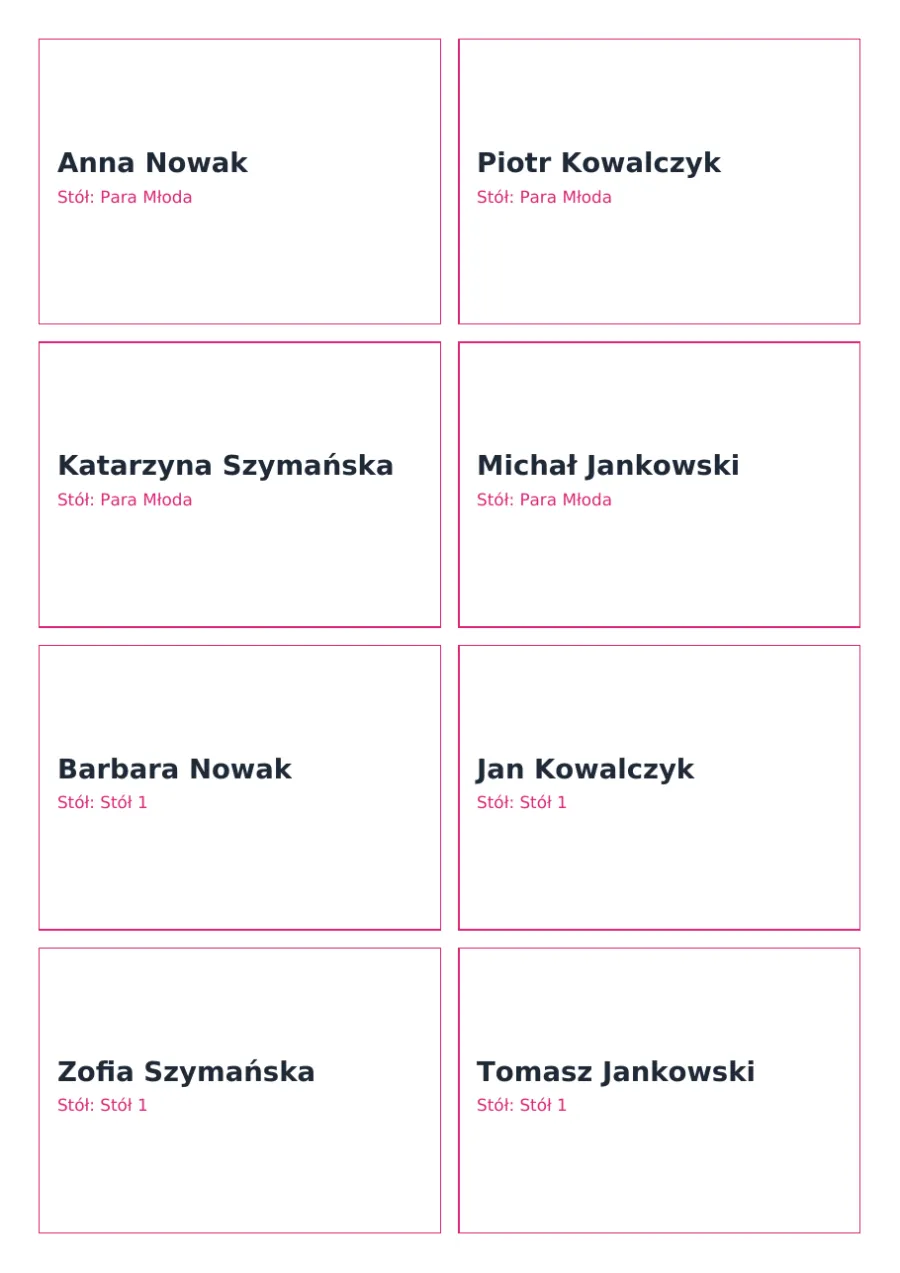 Przykładowy wydruk: winietki